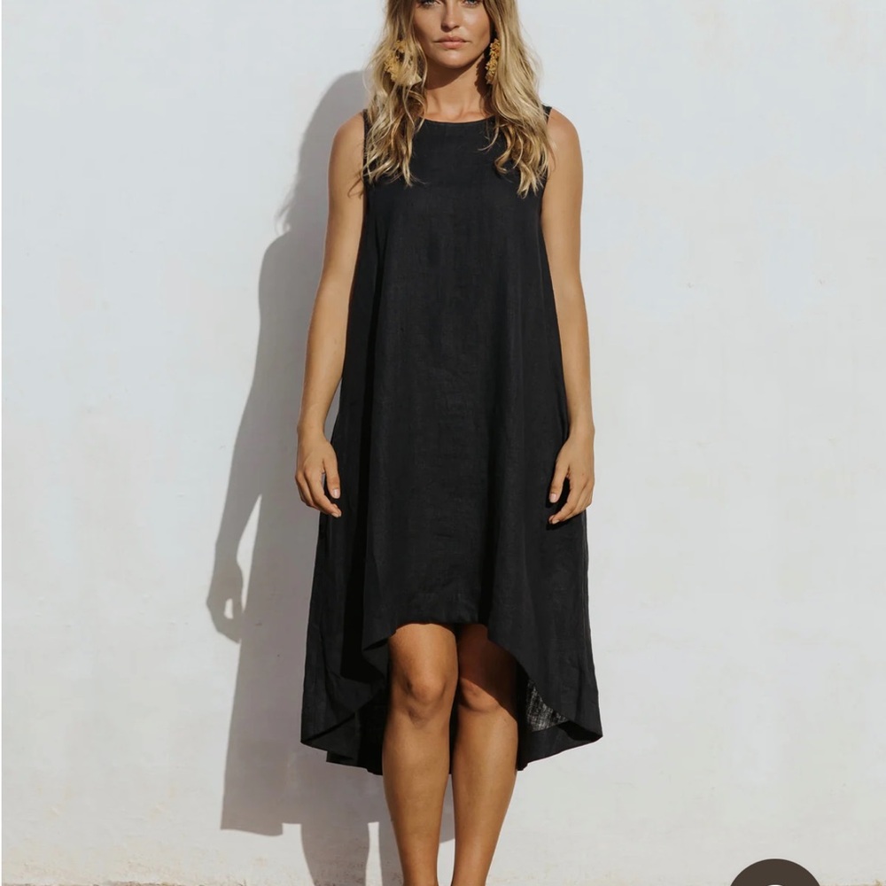 Magic Linen ROYAL TOSCANA LINEN DRESS IN BLACK - Size Medium